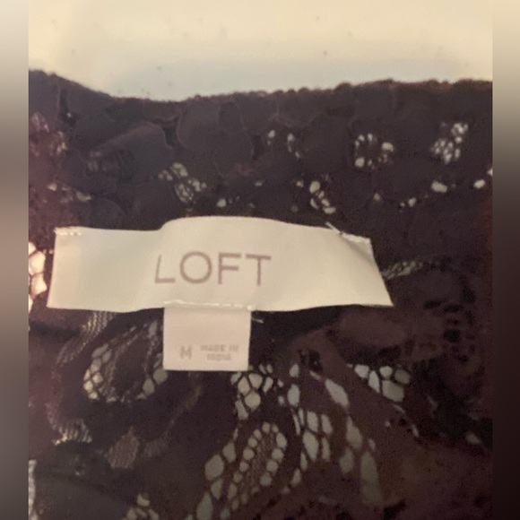 Loft Womens Size Medium Deep Plum Purple Sheer Lace Bell Sleeve Goth Blouse - Picture 8 of 10